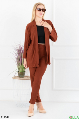 Жіночий коричневий комплект з піджака та брюк