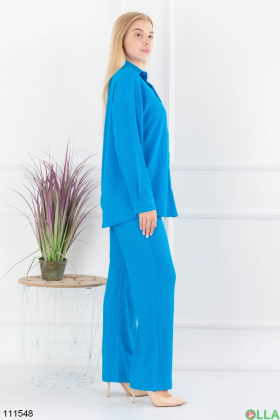 Жіночий синій комплект із сорочки та брюк