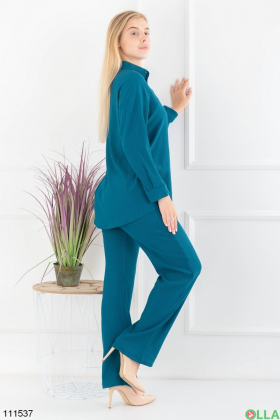 Женский синий комплект из рубашки и брюк