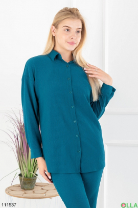 Жіночий синій комплект із сорочки та брюк