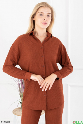 Жіночий коричневий комплект із сорочки та брюк