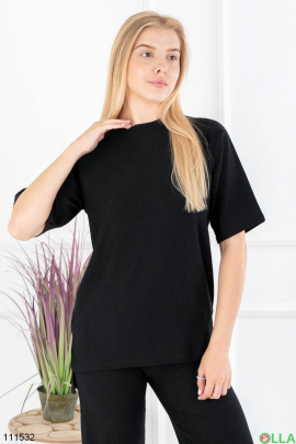 Женский черный комплект из футболки и брюк
