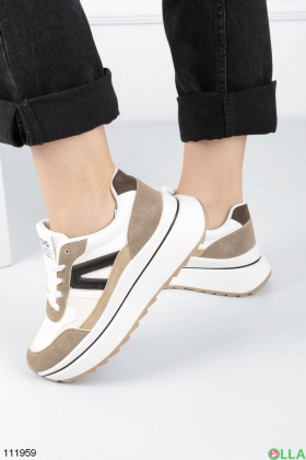 Women's beige and white platform sneakers