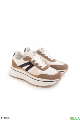 Women's beige and white platform sneakers