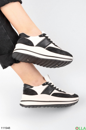 Women's black and white platform sneakers