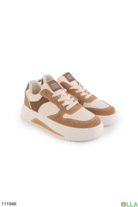Women's white and beige platform sneakers