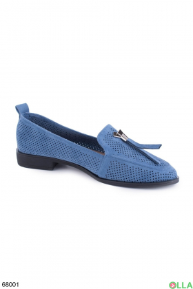 Женские синие туфли с перфорацией