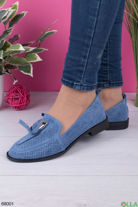 Women's blue shoes with perforation