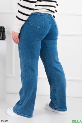 Женские синие джинсы-палаццо с ремнем