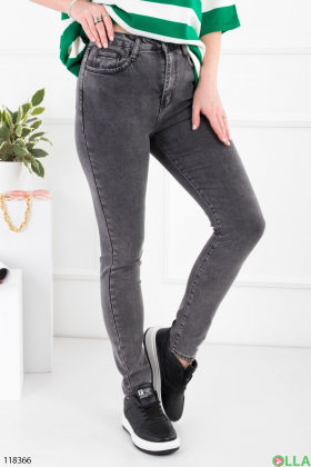 Женские темно-серые джинсы-скинни