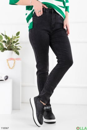 Женские темно-серые джинсы-скинни батал