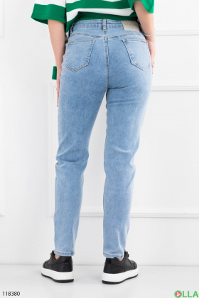 Женские голубые джинсы-скинни батал