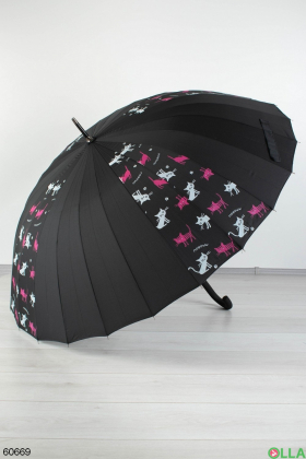 Женский черный зонт с принтом