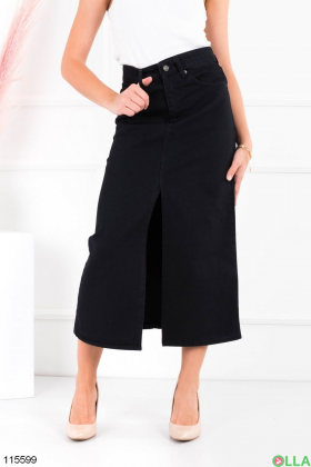 Женская черная джинсовая юбка с разрезом