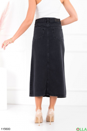Women's dark gray denim skirt with slit