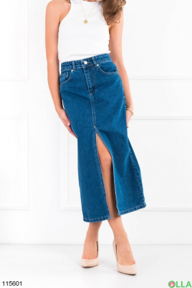 Women's blue denim skirt with slit