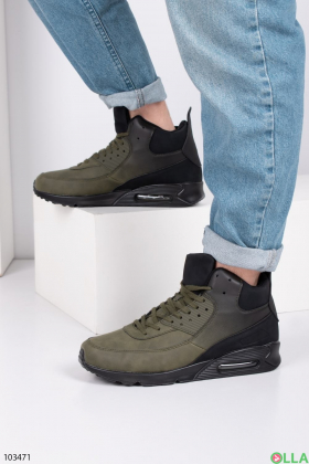 Чоловічі зимові чорно-зелені кросівки