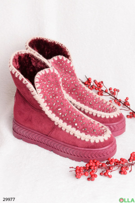 Угги бордового цвета со стразами