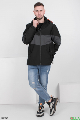 Мужская черно-серая куртка с капюшоном