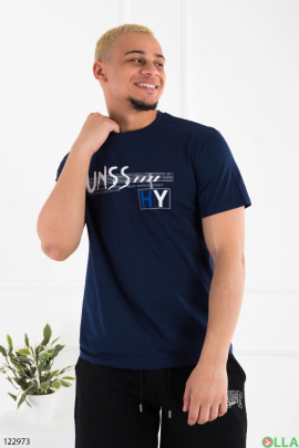 Мужская темно-синяя футболка оверсайз с надписью