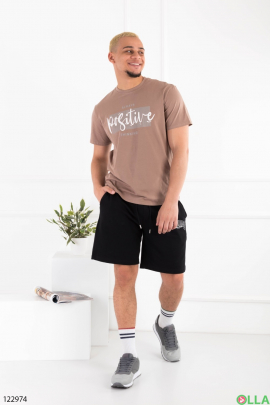 Мужская бежевая футболка оверсайз с надписью