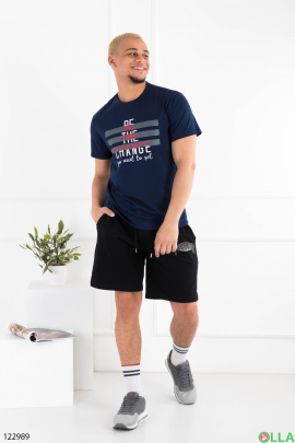Men's navy blue battle t-shirt with print