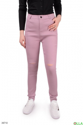 Women's pink trousers with cuts