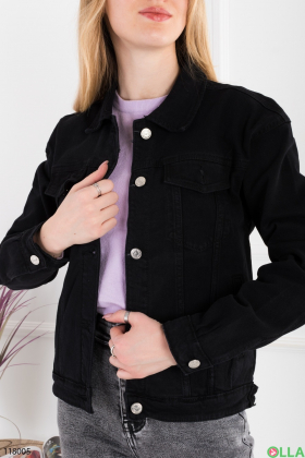 Жіноча чорна джинсова куртка