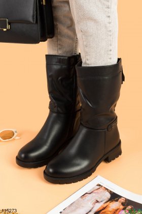 Women's black boots made of eco-leather