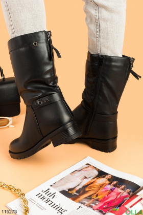Women's black boots made of eco-leather