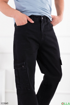 Чоловічі чорні джинси з накладними кишенями