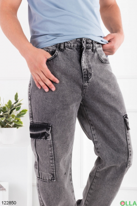 Чоловічі сірі джинси з накладними кишенями