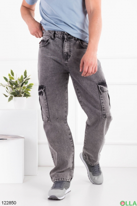 Мужские серые джинсы с накладными карманами