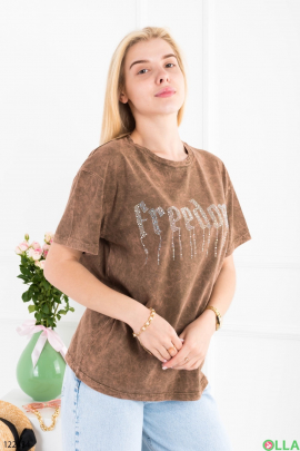 Women's brown oversized T-shirt with inscription