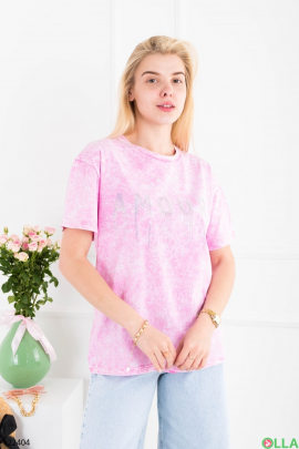 Women's pink oversized T-shirt with inscription