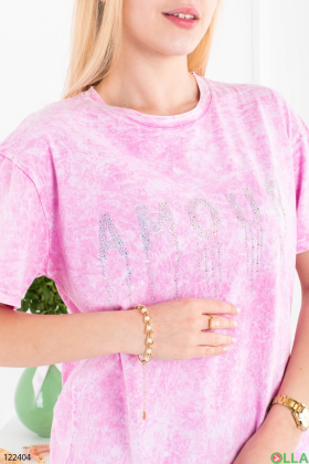 Жіноча рожева футболка оверсайз з написом