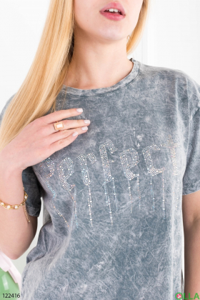Women's gray oversized T-shirt with inscription