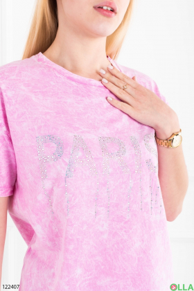 Женская розовая футболка оверсайз с надписью