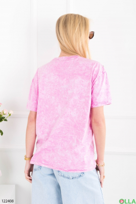 Женская розовая футболка оверсайз с декором