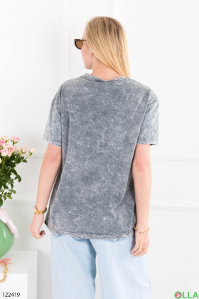 Women's gray oversized T-shirt with decor
