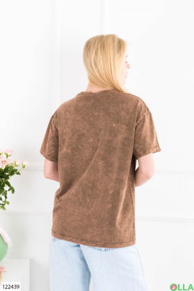 Women's brown oversized T-shirt with decor