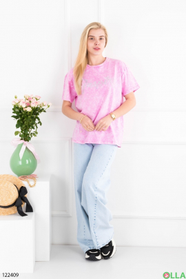 Women's pink oversized T-shirt with inscription