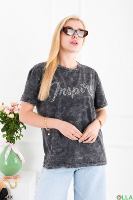 Women's dark gray oversized T-shirt with slogan