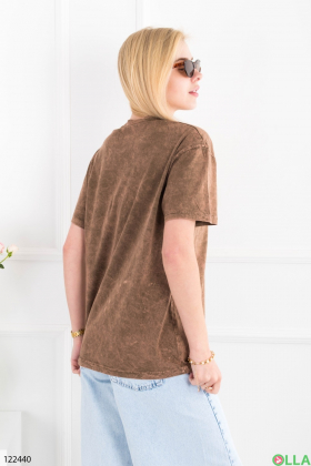 Жіноча коричнева футболка оверсайз з написом