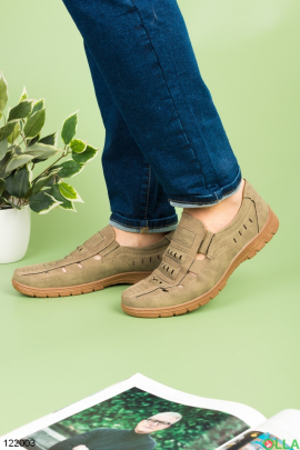 Мужские зеленые туфли с перфорацией