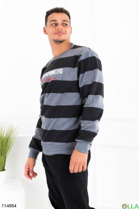 Men's striped fleece sweatshirt with lettering