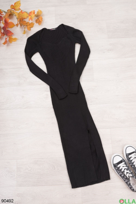Женское черное трикотажное платье