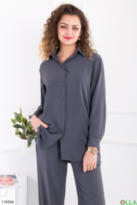 Женский темно-серый комплект из рубашки и брюк
