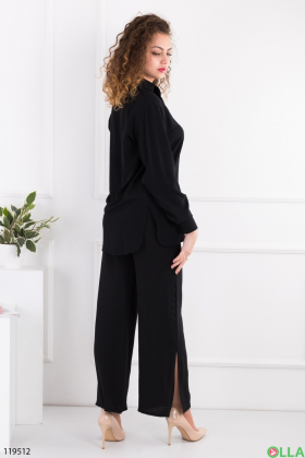 Женский черный комплект из рубашки и брюк