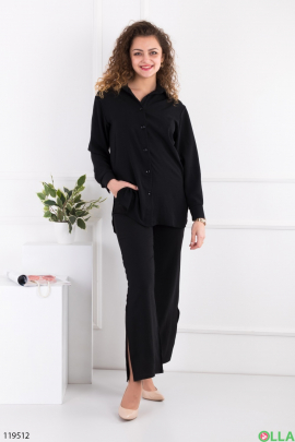 Женский черный комплект из рубашки и брюк